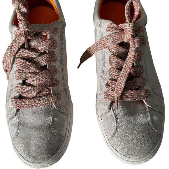 ZARA Women Metallic Glitter Silver Lace Up Fashion Sneakers Size EU 39 US 8 - Picture 4 of 14